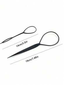 4pcs Black Hair Braiding Tools, For Creating Fluffy Braided Hairstyles, Girls Ponytail Styling Tools, Bridal Curly Hair Styling Tools, Plastic Ring Hair Accessories Set - Multicolor - View 4