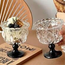Vintage French Embossed Transparent Glass Dessert Bowl With Lid And Base, Ice Cream Sundae Cup, Elegant Crystal Glass Cup With Relief Design, Suitable For Yogurt, Fruit Salad And Pudding, Home Kitchen Tableware, Luxury Afternoon Tea Supplies - Multicolor - View 8