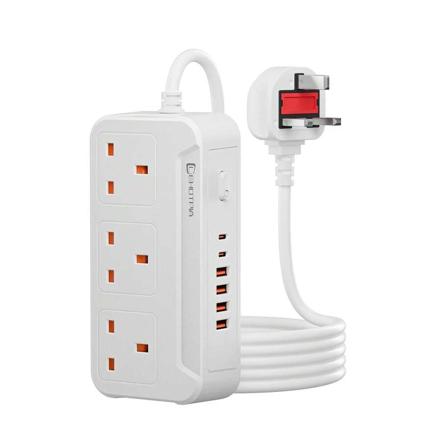 1pc UK Plug Power Strip, 3 British Standard Outlets, 1.8m Extension Cord, DesktopMulti Socket For Office Desk, Study Room & Home Workstation