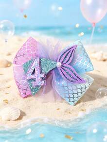 1件裝藍紫色生日蝴蝶結髮夾，亮片美人魚尾與珍珠蝴蝶結髮飾，甜美兒童髮飾禮物，適合孩子派對、海灘度假 - 彩色 - 查看 8