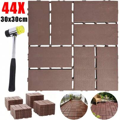 44pcs Interlocking Deck Tiles Outdoor Waterproof All Weather, 12x12 Indoor Outdoor Flooring For Balcony, Patio Floor Tiles Pla,Brown Red,