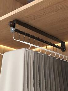 1pc Pull-Out Sliding Clothes Rack, Multi-Functional Wardrobe Storage, Heavy Duty Adjustable Clothes Rack, Space-Saving Clothes Rack Bar, Suitable For Bedroom Wardrobe, Apartment, Dormitory,Bedroom Room Decor,Back To School - Grey - View 1