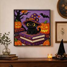 1 Halloween Black Cat Witch Hat Cross Stitch Full Material Kit, Beginner Friendly DIY Embroidery, Home Decor Wall Hanging, Holiday Stress Relief Handmade Gift - Multicolor - View 5