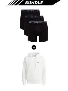 Calvin Klein [Bundle] Top Selling 3 Packs Men's Boxers + Washed Monologo Essential Men's Hoodie White - Black+White - View 1