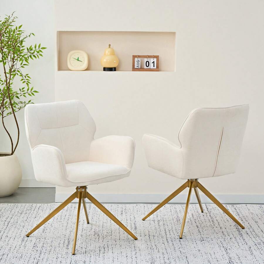 Set Of 2 Rotating Dining Chair With Metal Legs, Dark Grey - 白色 - 查看 1