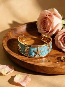 1pc Fashionable Elegant Starfish & Seahorse Bracelet, Suitable For Summer Beach Vacation Wear - Blue - View 3