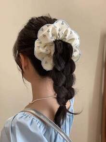 1pc Women's Floral Sweet Fashion Casual Flower Lace Hair Scrunchie, Suitable For Daily Wear - Beige - View 7