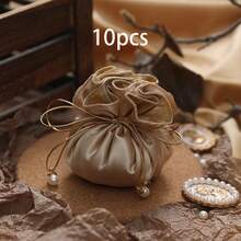 10pcs Gifts For Her/Him, Satin Drawstring Candy Bags, Red Champagne Wedding Satin Drawstring Candy Bags Gift Bags, Suitable For Christmas, Birthday, Wedding And Valentine's Day Gift Shop, Jewelry Storage Gift Packaging Bags - Gift Bag - View 9