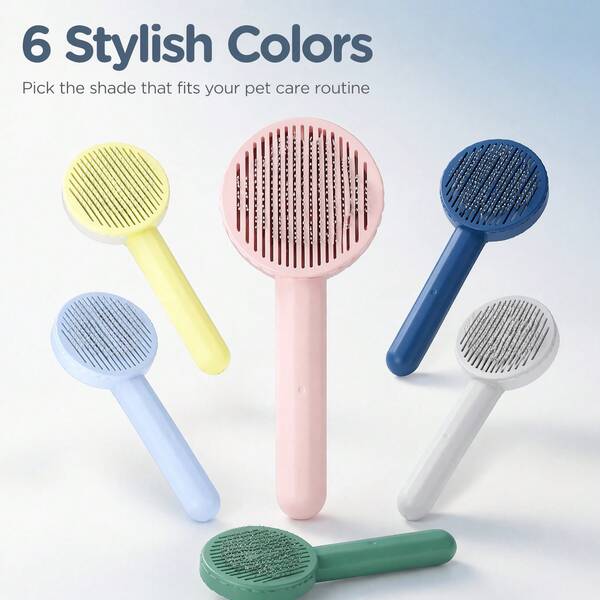 7Alas 1pc Pet Grooming Brush Self Cleaning Round Brush With One Click Hair Release Dense Teeth For Cats Dogs Rounded Tips Portable Lightweight For Daily At Home And Travel Supplies