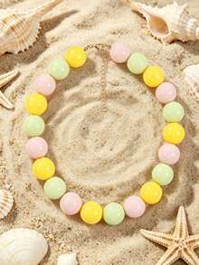 1pc European & American Bohemian Geometric Mixed Color Beaded Necklace For Women, Summer Beach Vacation - Mixed Color Beaded Necklace - View 5