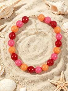 1pc European & American Bohemian Geometric Mixed Color Beaded Necklace For Women, Summer Beach Vacation - Mixed Color Beaded Necklace - View 13