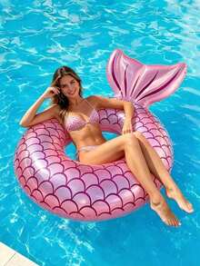 1pc Inflatable Mermaid Tail Swim Ring, Suitable For Swimming Pool, Beach, Theme Party, Inflatable Floating Device, Auxiliary Tool, Pool Raft, Water Resting Seat, Air Pump Sold Separately - Multicolor - View 9