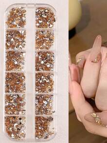 2280pcs Champagne Gold Flat Back Rhinestones, 6 Sizes Gold Crystal Rhinestones For Handmade Crafts, Nail Art Design, Nail Decoration, Nail Gems, DIY Face Makeup, Nail Supplies - Champagne - View 8