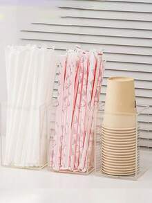 1pc Transparent Bar Straw Storage Box, Small Disposable Cup Organizer, Suitable For Straws, Coffee Stirrers, Disposable Cups And Capsule Coffee Storage Organizer - Multicolor - View 2