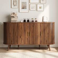 Sideboard With Sliding Doors - Walnut And Groove Design - Walnut - View 4