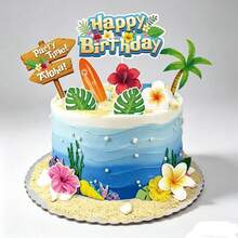 10pcs Creative Hawaiian Style Birthday Cake Toppers, Cartoon Hawaiian Theme Party Cake Decorations - Multicolor - View 1