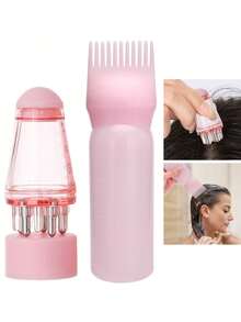 CTZIHGAO 1/2/3Pcs Applicator Comb And Spray Shampoo Bottle, Convenient And Quick Application, Precise Scalp Massage, Specially Designed For Hair Essence, Professional Hair Care Set, Includes Root Comb, Oil Applicator, Dye Shampoo Bottle And Soft Scalp Massage Comb, Essential Home Root Comb Applicator And Brush, Ideal Choice For Back To School Season - Pink - View 8