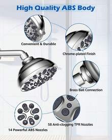 High Pressure Shower Head VMASSTONE 4.7" Rain Fixed Showerhead 7-Spray Setting With Adjustable Brass Swivel Ball Joint - Excellent Replacement - ColorB - View 4