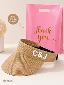 Personalized Straw Sun Hat, Customized Name Embroidered Raffia Sun Hat, Wide Brim Foldable Beach Sun Hat, Lightweight Breathable Summer Hat - Multicolor - View 9