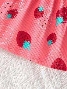2 piezas/Set Bebé Cuello Redondo Manga Volante Estampado de Mariposa & unicolor Punto Acanalado Minimalista Lindo Primavera/Verano - Rosado Sandía - Ver 10