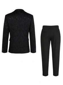 Men's 3 PiecesGentleman Jacquard Formal Vest Suit Set, Suitable For Daily Wear, Parties, Banquets, Weddings, Casual Commuting - Black - View 3