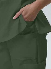 Pantalones de mujer/enfermería, pantalones cómodos, pantalones de unicolor y de bolsillos múltiples simples para primavera - Verde Oscuro - Ver 9