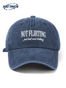 1pc Unisex Vintage Soft Top Distressed Baseball Cap, NOT-FLIRTING Embroidered Personalized Duck Bill Hat, Sun Protection Breathable Adjustable Brim, Versatile Trucker Dad Hat, Essential For Daily Commute, Street, Outdoor Sports, Hiking, Camping - A - View 16