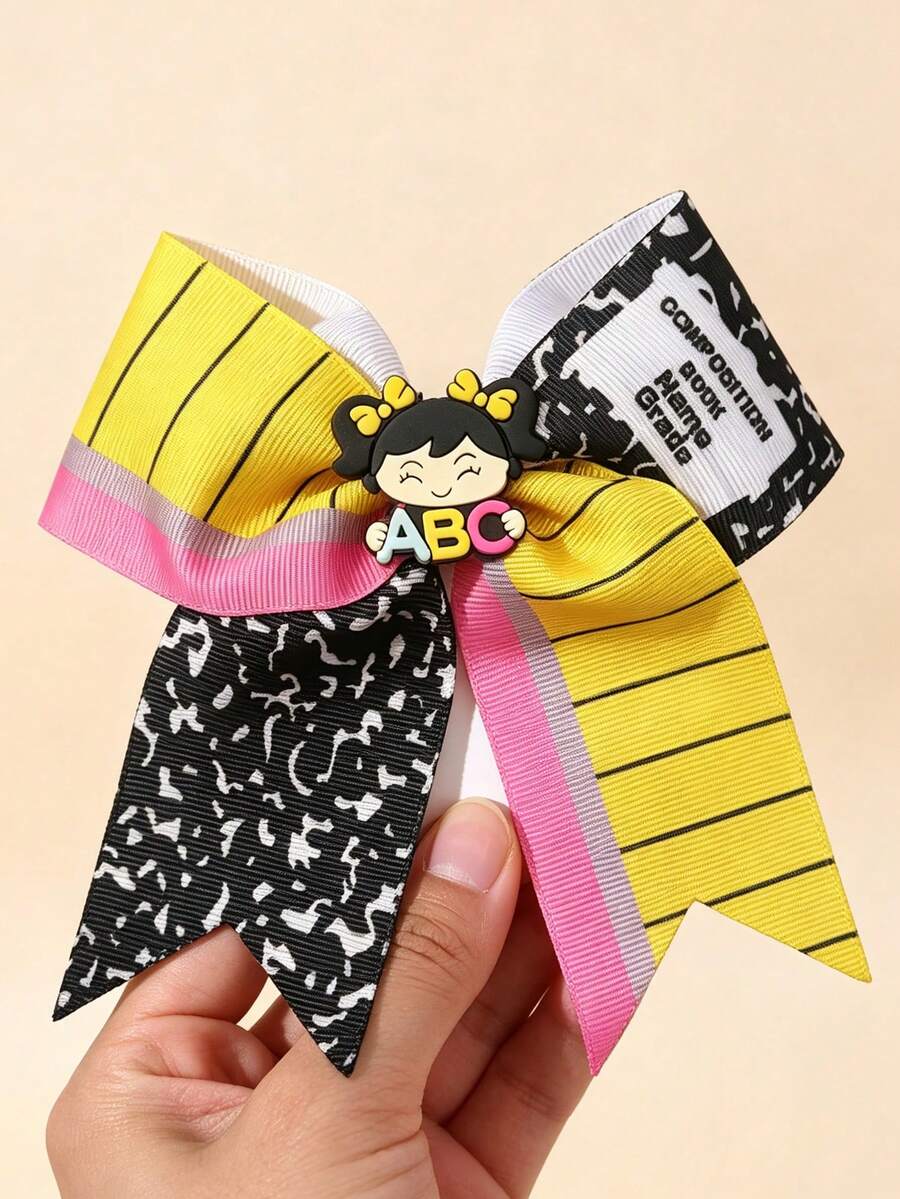 1 pieza Pinza para el cabello con forma de lápiz, Pinza para el cabello con forma de manzana, Adecuado para niñas, Regalo del primer día de regreso a la escuela para niñas, Pinza para el cabello con lazo grande, Accesorios para adolescentes - Multicolor - Ver 1