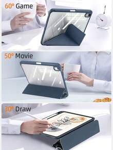 1本深藍色手繪平板保護殼，相容 iPad Mini6/7/Air/Air2/9.7/10.2/10.5/10.9 (Air4-Air8)/Pro 11/10th Gen/A16/Pro 11 2024 機型，可折疊平板保護殼，壓克力背殼，8段式支架，磁吸休眠/喚醒，內建筆槽，不含筆，部分機型附相機框 - 深藍 - 查看 11