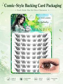 WANPIN WAN PIN Chinese Style Lucky Fox False Eyelashes, 9-14mm Mixed Length Segmented Cluster, Soft Lightweight Natural Cool Atmosphere Eyelashes, All-Day Long-Lasting Without Burden - View 2