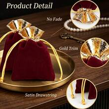 25pcs Small Premium Velvet Drawstring Bags With Gold Trim, Elegant Jewelry Storage Bags, Jewelry Storage Bags - Multicolor - View 6