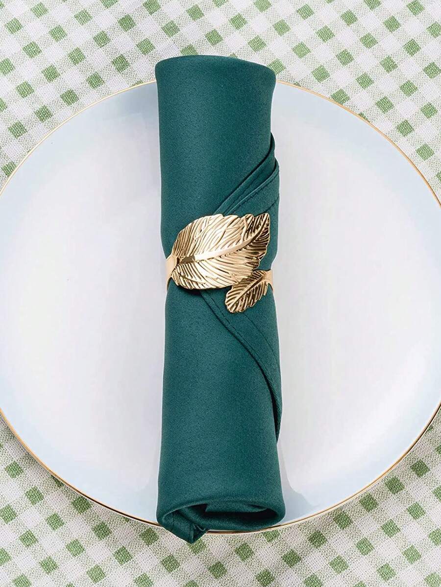 36/48pcs Leaf-Shaped Gold Napkin Rings, Shiny Metal Napkin Rings Table Decor, Fashionable Autumn Napkin Rings Bulk, Suitable For Christmas, Easter, Wedding, Party, Elegant Table Setting - Gold 1 - View 1