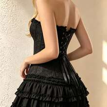 Elegant Women's Black Jacquard Top, Luxury Lace Trim Bow Front Tie Back ...