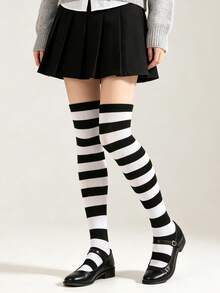 6/1 Pair Women's Striped Multicolor Cute Casual JK School Style Over-The-Knee Long Socks - Multicolor - View 6