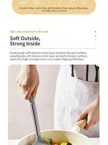 2pcs Premium Silicone Spatula Set, Durable Solid And Perforated Design, Heat-Resistant Flexible Non-Scratch, With Polished Stainless Steel Hook Handle, Easy To Clean Multi-Functional Kitchen Utensils - Khaki - View 5