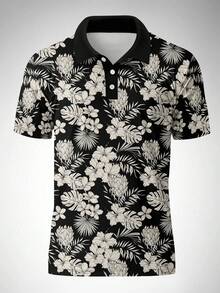 Men's Casual Business Floral Print Short Sleeve Polo Shirt - Multicolor - View 4