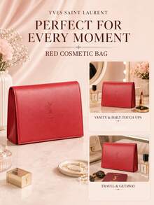 YSL حقيبة مكياج سان لوران حمراء 20*15 سم، قماش ناعم، إغلاق بكبس، مناسبة لتخزين إكسسوارات المكياج، الاستخدام اليومي ومطابقة الهدايا - الأحمر - مشاهدة 9