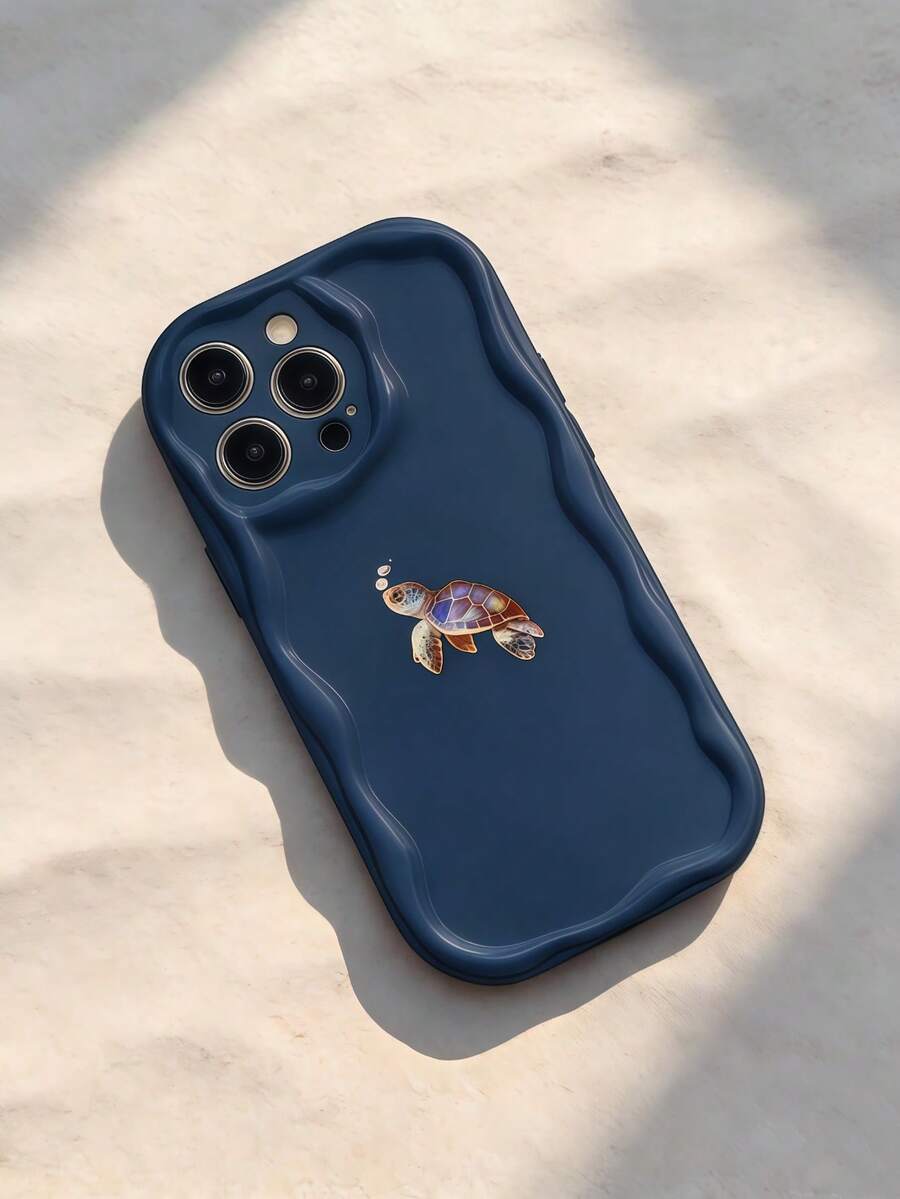 1件奶油色多巴胺波浪荷葉邊軟TPU紋理創意Ins風波浪邊海軍藍龜甲紋手機殼,適用Galaxy S21 S22 S23 S24 S25 S26/Honor及其他機型 - 黑色 - 查看 1