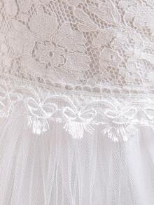 Tween Girls Round Neck White Lace Mesh Flower Girl Dress Suitable For Party, Headband Not Included - White - View 5