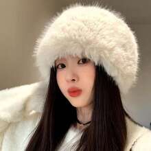 女款冬季針織帽，厚實保暖護耳毛帽，可手洗，完美節日禮物，精緻人造皮革設計 - A - 查看 6