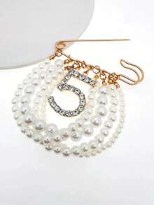 1pc 5-Strand Beaded Brooch, Fashion Pendant Pin, Can Decorate Tops, Pants, Shoes Or Bags, Street Style Accessory, Suitable As Friend Gift - 5-character - View 5