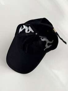 1pc Soft Top Distressed Camo Hip Hop Long Brim Baseball Cap For Women, American Vintage Letter Leopard Print Peaked Hat, Cool Y2K Street Face-Slimming Sun Protection Hat, Versatile Summer Baseball Cap - Rubkke Flame - View 10