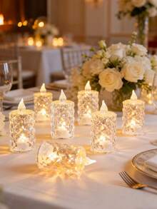 24/12/3pcs 8 * 4cm Home Decor Crystal Diamond Shaped LED Electronic Candle Lights,Wedding Party Table Decor Flameless Candle,Tea Candle Light - 黃光 - 查看 3