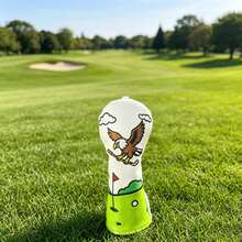 Eagle Embroidered Golf Club Head Cover, Waterproof PU Leather Wood Club Protector, Cartoon Fairway Wood Driver Universal Club Cover, Outdoor Golf Sports Accessory, Wear-Resistant Anti-Collision Golf Club Protective Sleeve, Unisex Fun Golf Course Pattern Golf Club Protection - White - View 8