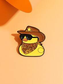 1 pieza Broche de esmalte de pato vaquero occidental con caja de regalo naranja, alfiler de pato de estilo americano genial para decoración de ropa y mochila - Multicolor - Ver 8