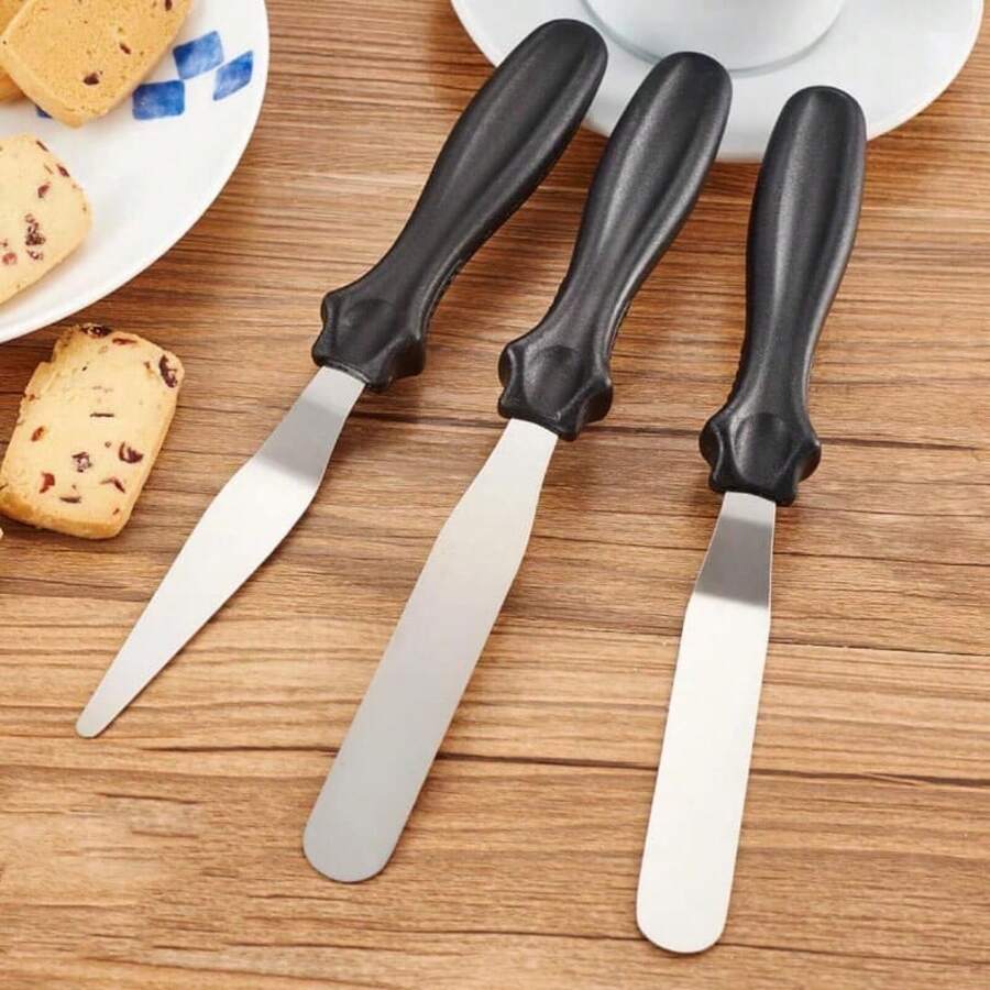 Butter Spatula Set, 3Pcs Stainless Steel, Small Size, Durable Smooth Edge, Pastry Icing Cake Baking Tools - Black - View 1