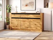 Sideboard With Wave Design 135x35x70cm Natural Wood - Natural - View 4