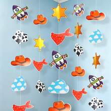 Story Birthday Party Banner, 6/12/24pcs Cartoon Pattern With Durable Fishing Line, Western Space Theme Party Decoration, Toy Birthday Decor, Bedroom Decoration - A - View 3