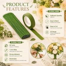 200 Pieces Of 22 Gauge Dark Green Floral Wire With 1 Roll Floral Tape Kit, 16 Inches Length &Amp; 003 Inch Diameter, Suitable For Flower Arrangements - White - View 6