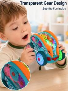 Glowing Transparent Sensory Toy Car 360° Rotation Obstacle Avoidance Forward Motion With Colorful Dynamic Gears Children Toy Boys Girls Baby Toy Toddler Sensory Toy 2-3 Years Old Kids Toy Great Birthday Gift Idea - Multicolor - View 3